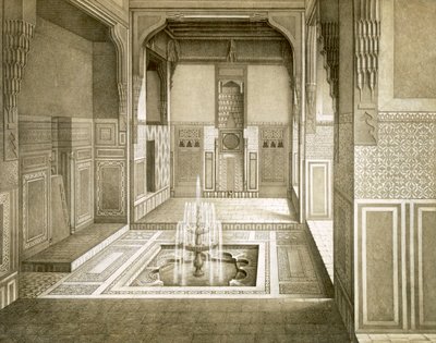 Le Caire : Mandarah : salle de réception, rez-de-chaussée, avec piscine et fontaine, 19e siècle - Emile Prisse d